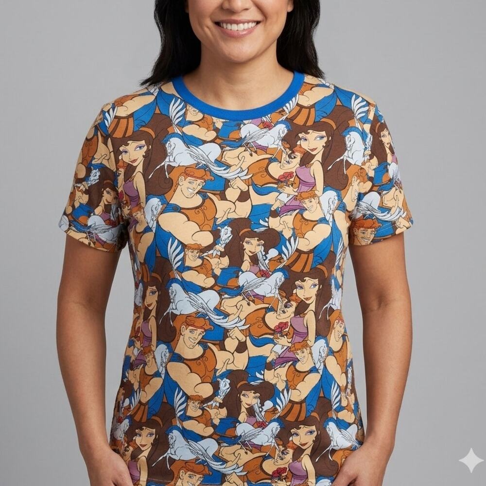 Disney Cakeworthy Hercules all over print cartoon short sleeve tee unisex XL
